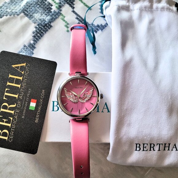 Bertha Women's 3D Angel Wings Pink Leather Watch - Picture 6 of 8